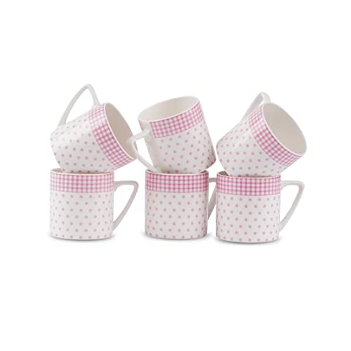 Image of Puja Pink Dots Coffee Mugs | Ceramic Tea Cup | Coffee Cup 35001, Set Of 6 (Bone China) (Puja Pink Dots Coffee Mugs), 220 milliliter