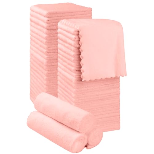 Image of Orighty Ultra Soft Washcloths 48 Pack, Premium Microfiber Towel Sets 12 x 12 inches, Absorbent and Quick Drying Coral Velvet Washcloth, Multi-Purpose Wash Cloths for Bathroom, Hotel, and Gym (Pink)
