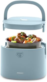 GreenLife 20oz Electric Lunch Box Food & Soup Warmer, PFAS & PFOA-Free Ceramic Nonstick Interior, Portable for Travel & Office, Spill-Proof Lid, Removable Bowl, Dishwasher Safe, Blue Haze
