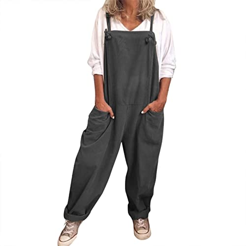 Peto para mujer Pantalones de trabajo Gris - Mono para Mujer Verano Elegante Mono sin Mangas Pelele sin Mangas con Bolsillos Pantalones de Trabajo Holgados Monocolor Mono Casual Mono de Verano Cómodo