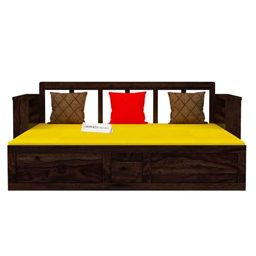 Image of Mamta Furniture Solid Wood Foster 3 Seater Sofa Cum Bed with 40 Density Cushions for Living Room, Three Seater Queen Size Sofa Bed for Home, Sofa Com Bed, Sheesham Wood Walnut