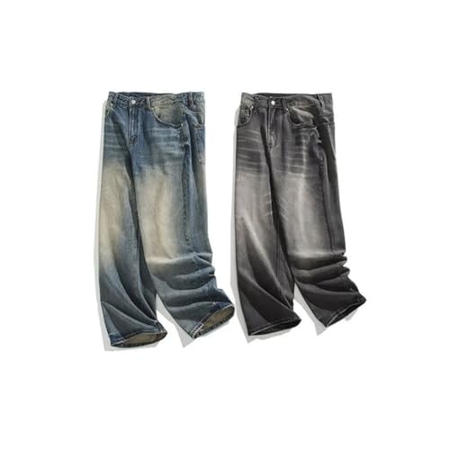 Men’S Baggy Denim Jeans Mid Waist Straight Leg Casual Pants High Street Loose Fit with Button3