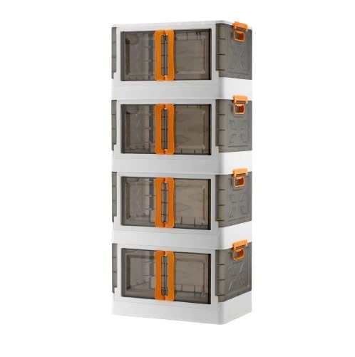 Finner Large Plastic Storage Box with Front Opening Door – Stackable Organizer Container with Handle| Foldable & Dustproof for Home, Kitchen, Closet, and Office (4, Pack of 4)-image-40