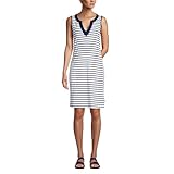 Lands' End Womens Cotton Jersey Sleeveless Cover-up Dress Colorblock White/deep Sea Stripe Regular Medium