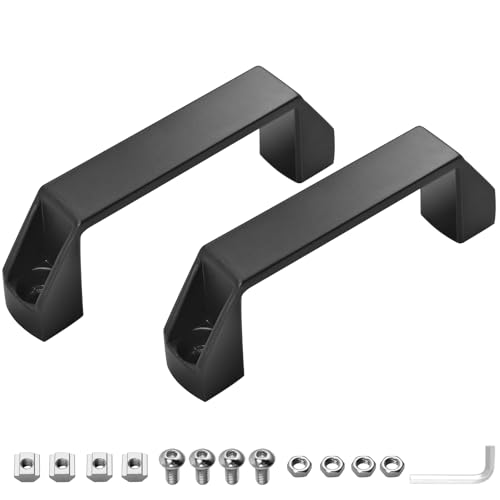 JiGiU Bügelgriff 2 Stück Haltegriff Schwarz aus Aluminiumlegierung inkl. M5 Nutenstein Sechskantschraube Schraubenschlüssel, D-förmige Handegriff für 20er Serie Aluprofil (Bohrlocherabstand: 90mm)