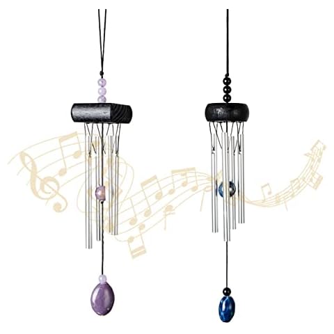 i-lan 2 Pack Small Silver Wind Chime with Ceramic Blank Drops Cover