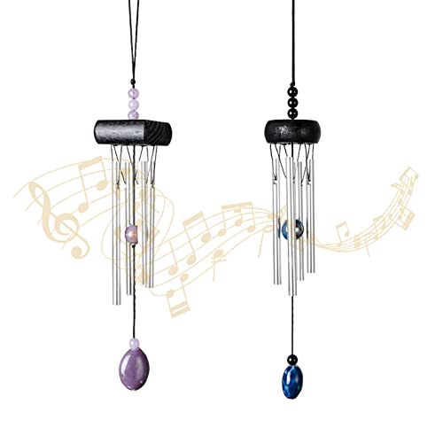 2 Pack Small Silver Wind Chime With Ceramic Blank Drops, Metal Garden Wind Chimes With Different Len Bell Tubes, Soothing Harmony Sound Mini Outdoor Windcatcher Porches Décor, I-Lan #TOP26