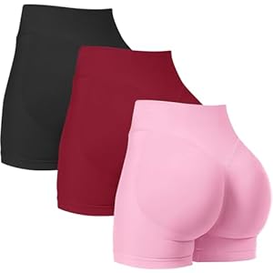 Women’s 3 Piece Gym Shorts Seamless Scrunch Butt Lifting High Waisted Workout Biker Booty Yoga Cycling Sports Shorts
