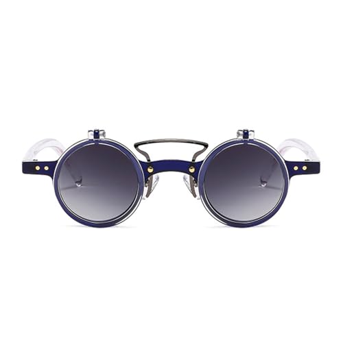 Image of HYLLE Retro Flip-Up Round Goggles Seampunk Sunglasses for Men Women 90s Style