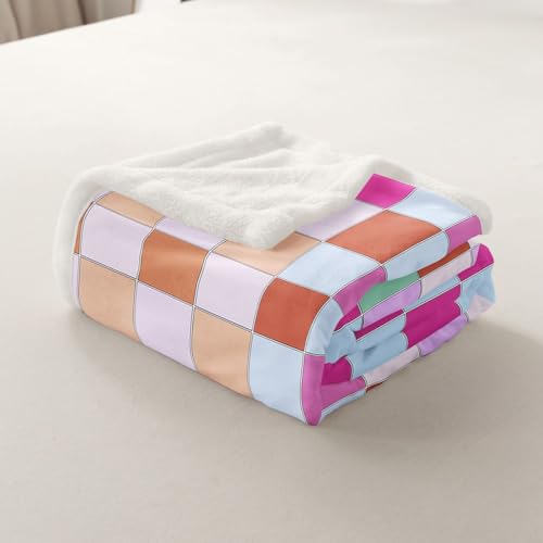 Image of Erosebridal Colorful Buffalo Plaid Throw Blanket Throw 50 inchX60 inch Geometric Grid Checkered Fleece Bed Blanket Rainbow Checkerboard Sherpa Blanket for Kids Boys Girls,Groovy Aesthetic Flannel Blanket