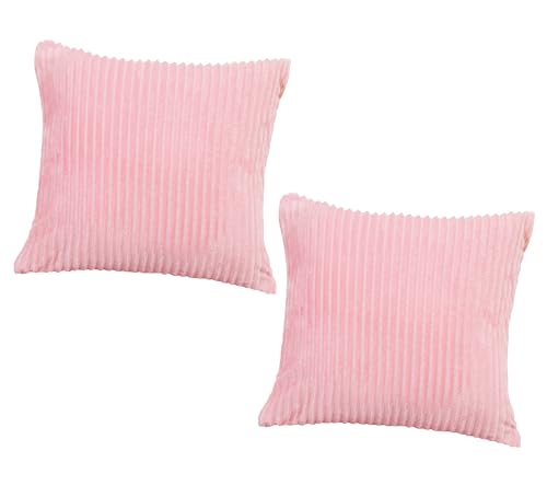Image of RD TREND Cushion Cover Set of 2, Decorative Sofa Living Room Home Square Cushion Covers 18 Inch x 18 Inch, Aesthetic Corduroy Striped Double Sided (Peach)