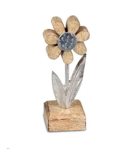 Kremers Schatzkiste Deko Blume Aluminium Mangoholz Sockel 15x6 cm...