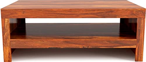 Image of Jangid Handicraft Sheesham Wood Rectangle Center Coffee Table for Living Room | Solid Wood Sofa Centre Table with Open Shelf Storage for Home & Office | Tepoy Tea Table for Hall | Teak Finish