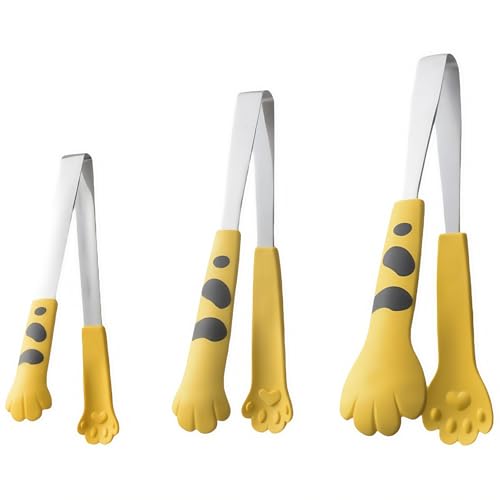 猫の手 キッチンクリップ シリコン製 トング 可愛い 耐熱 食品用 猫肉球デザイン パスタ 揚げ物 焼肉用 サラダ パン 簡単洗浄 コンパクト 軽量 安全 ステンレス おしゃれ プレゼントにも (イエロー)