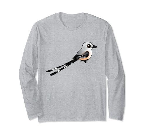 Cute Cartoon Scissor-tailed Flycatcher Bird Illustration Long Sleeve T-Shirt