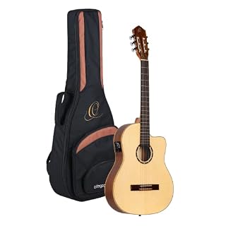 Ortega Guitars Guitare Electro-acoustique Concert Thinline – Série Family – Manche Fin – Housse incluse – acajou / table épicéa (RCE125SN) - Les Beatles, Paul McCartney, John Lennon, RIngo Starr, George Harrison