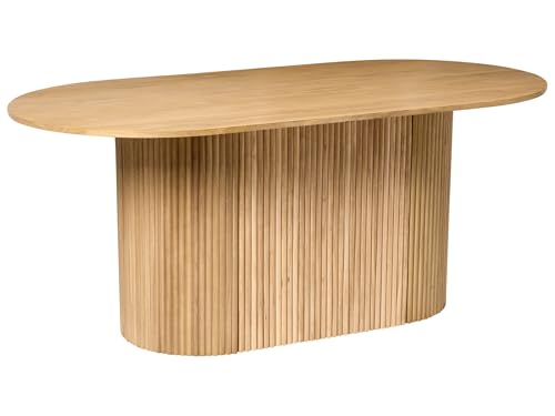 Beliani Tavolo Da Pranzo Per Sala Da Pranzo Cucina 180 X 90 Cm Gambe In Legno Massello Impiallacciatura Rovere Chiaro