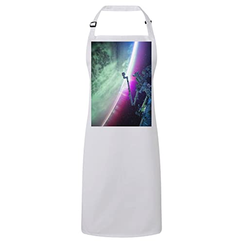 Tablier cuisine blanc cadeau astronomie station spatiale aurore boréale
