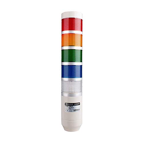 PREF-501-RYGBC, LED Stack Tower Light, 56mm red/Yellow/Green/Blue/Clear Color 5 Stack Modular, Steady/Flash, Pole mounting Beige Body, 25