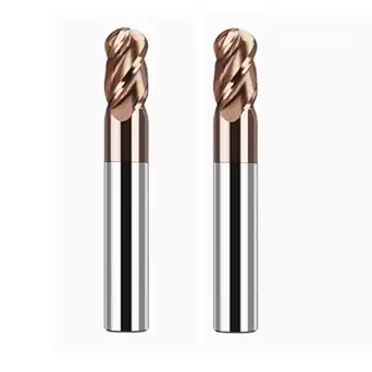 LAHDYFHOE 2 Pcs 4 Flutes Carbide 3/4? Dia 3/4'' Shank Ball Nose End Mill, 4-Edge CNC Milling Bits Cutter Iron-HRC55 - TISIN Coated Bits Set CNC Router Bits (2pcs Ball Nose 3/4? End Mills)