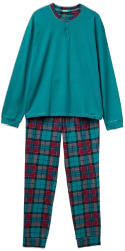 United Colors of Benetton Pig(Maglia+Pant) 37MW4P02N Set di Pigiama, Verde, L Uomo