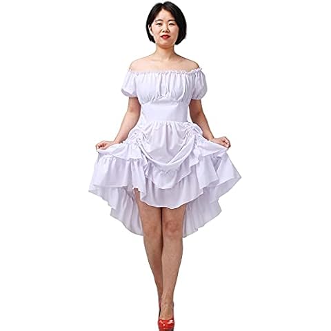 COSDREAMER Women Ruffled High Low Dress Gothic Steampunk Dress Victorian Dress (White, M) Cover