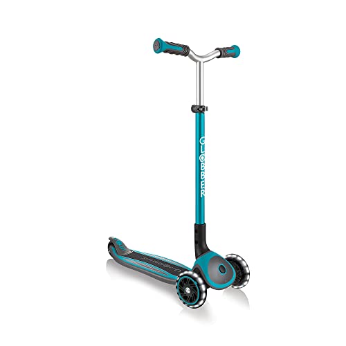 Globber Master Folding Scooter with Light Up Wheels and 5 height adjustable handlebars 74-94cm Suitable from 4 years max user weight 50kg (Teal), One Size