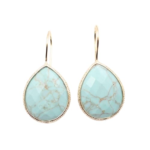 orecchini di fascino Orecchini a gancio placcati in colore blu turchese con goccia d'acqua Pietra vera fatti a mano for regali da donna Ilarità