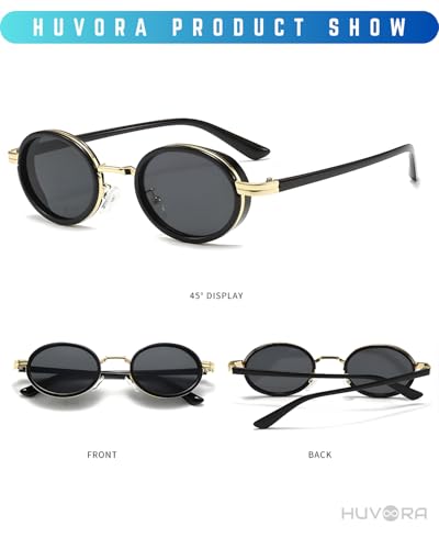 Image of Retro Oval Sunglasses for Men Women - Unisex Vintage Fashion Sun Glasses - Metal Hinge - UV400 Protected Anti Glare Goggles for Man Woman - Branded Stylish Driving Party Sunglass