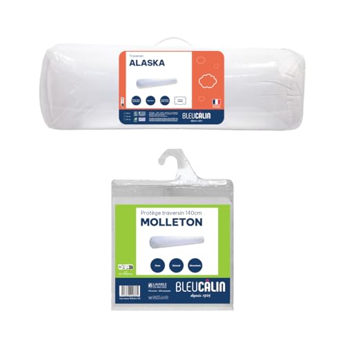 Traversin 140cm Bleu Câlin Alaska coton avec protège-traversin molleton