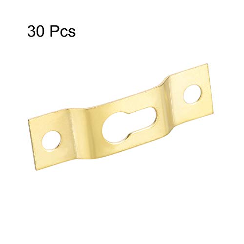 Image of uxcell Keyhole Hanging Plate, 40mm x 11mm Single Hole Hook for Picture Frames with Screws, 30 Pcs (Golden)