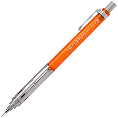 Pentel GraphGear 300 Mechanical Pencil, (0.3mm) Extra-fine line, Orange Barrel, Box of 12 Pencils (PG313TF)