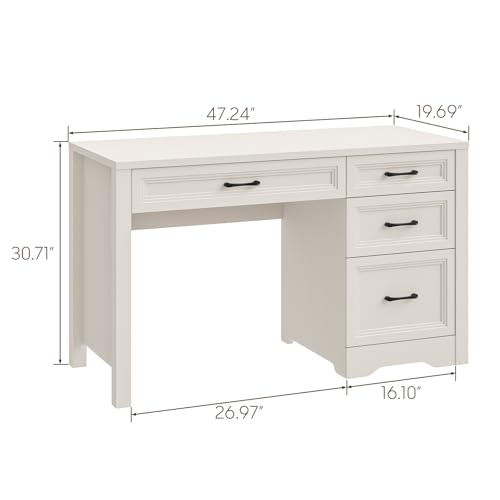Vabches Farmhouse Executive Desk with Storage and Ample File Drawer, Rustic Large Home Writing Desk for Bedroom, Pure White - Thumbnail 2
