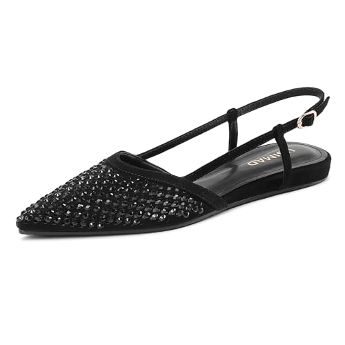 Image of USIMAD Women's Suede Mesh Slingback Flats Pointed Toe Breathable Comfortable Office Dress Shoes