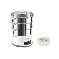 Tefal Convenient Series Deluxe Dampfgarer, einfacher Touchscreen, 8 Programme, Garen auf 3 Ebenen, Behälter aus Edelstahl, langlebige Qualität, gesunde Zubereitung, Edelstahl/weiß, VC502D
