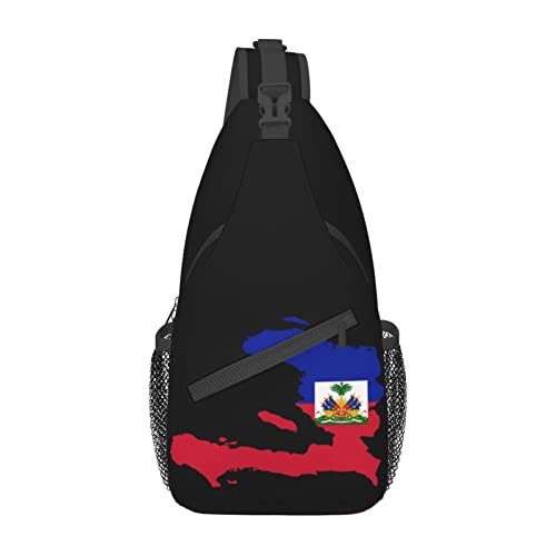 Mochila bandolera unisex estilo bandera de Haití negra miniatura 2