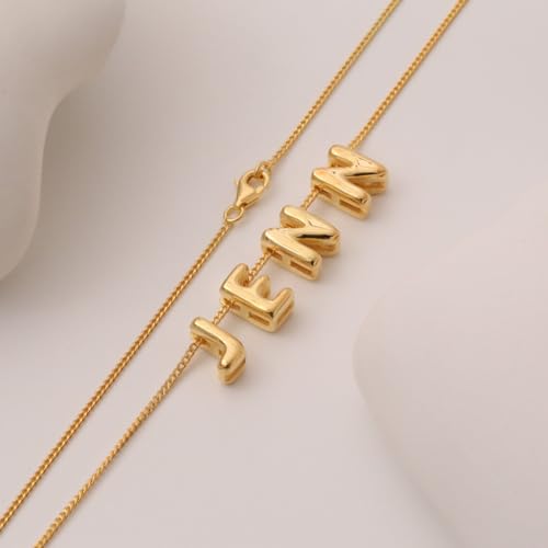 image for Ajiangwu Personalized 3D Bubble Letter Necklace,18K Gold Plated Custom