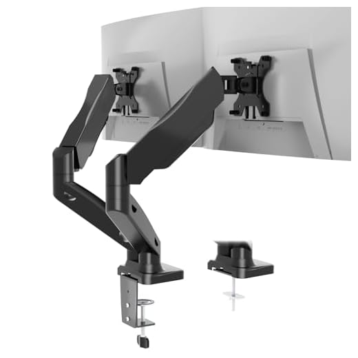 WALI Dual Monitor Stand Arms Mounts, for 2 Monitors, Fully Adjustable Gas Spring Desk Mount Swivel Mounting Holes Bracket with C Clamp, Grommet Base for Display Up to 32 Inch,19.8lbs. (GSMP002), Black