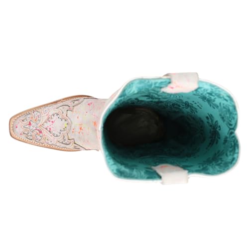 Corral Boots Womens Fluorescent Embroidered Tooled Inlay Studded Snip Toe Casual Boots Mid Calf Mid Heel 2-3" - White4