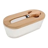 DEARMAMY Airtight Glass Butter Keeper with Transparent Lid and Spatula Compact Space-Saving Cheese Dish for