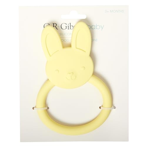 Image of C.R. Gibson BPA-Free Silicone Baby Teether, 4.25 inch x 3 inch, Bunny | 100% food-grade, Easy-grip ring, Raised texture, Lightweight, Supports sensory exploration
