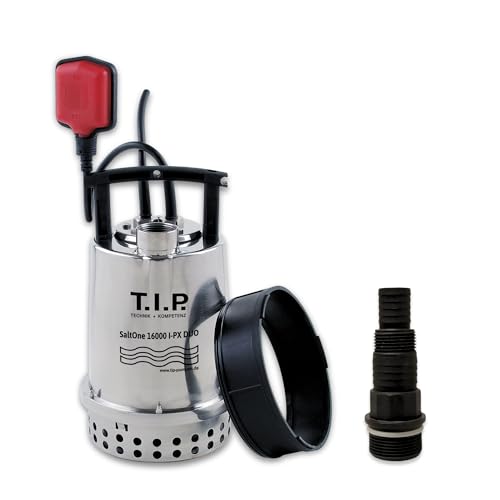 T.I.P. 2in1 Schmutzwasser Tauchpumpe - Salzwasserpumpe Edelstahl (16.000 l/h Fördermenge, 1mm Flachabsaugend mit Duo-Ring, Waschlauge geeignet, Flüssigkeit bis 90°C) SaltOne 16000 I-PX DUO, 30276