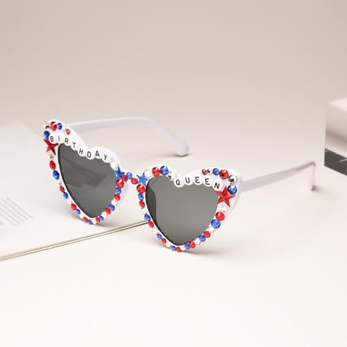 Kenailw Birthday Queen 4th of July Outfits for Women Men Sunglasses, Red White and Blue Glasses Patriotic Party Accessories (style-3) by Kenailw - Used condition - Image 5