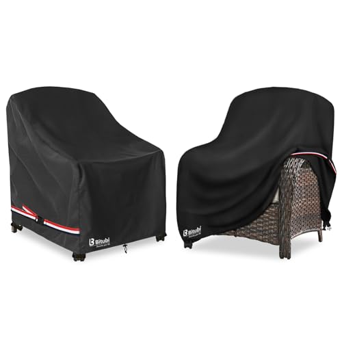 Image of Bitubi Waterproof Patio Chair Covers, Lounge Deep Seat Cover Fits Up to 32W x 34D x 34H inch, Heavy Duty Outdoor Lawn Patio Furniture Cover (2 Pack, Black)