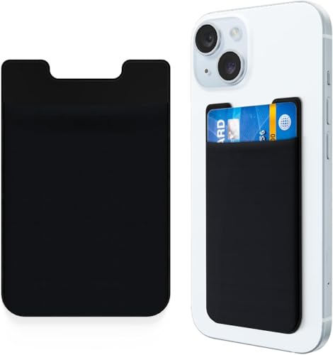 inaepeak Porta carte per smartphone, porta carte di credito e carte d'identità, in tessuto elastico, con adesivo autoadesivo, a prova di reader RFID, unisex, Nero