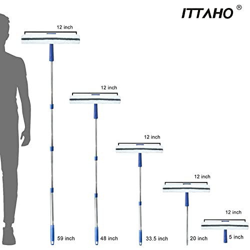 Ittaho 12" Window Squeegee,Window Cleaning Tools Kit With Long Handle,Window Washer,Squeegee Shower Cleaner For Shower Door Glass Car Windshield Indoor Outdoor High Window Cleaning #TOP2