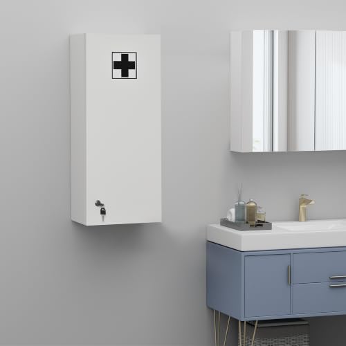 Miniatura 2 de Kleankin Botiquín De Pared De Primeros Auxilios, Botiquín De Medicinas De 5 Niveles Con Estantes Ajustables De Vidrio, Cerradura Y 2 Llaves, Para Baño, Cocina, 30x20x70 Cm, Blanco