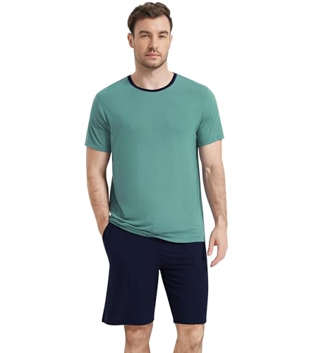 NACHILA Men's Pajamas Set-Viscose Made from Bamboo, Soft Sleepwear Short Sleeve Pjs Top with Shorts Cool Loungewear