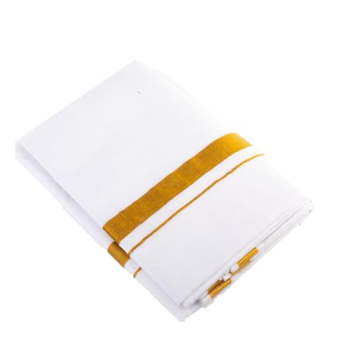 Dhoti indien traditionnel blanc en coton avec grande bordure - 5