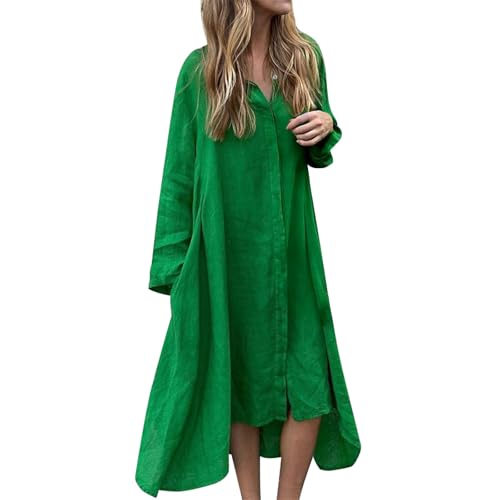 Robe en lin pour femme coupe longue surdimensionnée à boutons